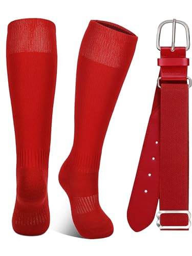 Baseball Socks and Softball Belts Combo Adjustable Elastic Belt Athletic Sock Moisture-Wicking for Youth