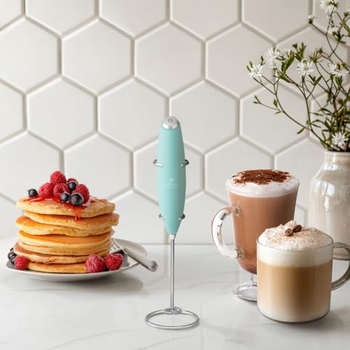 Image of Zulay Kitchen Powerful Milk Frother Wand With Duracell Batteries - Ultra Fast Handheld Drink Mixer - Electric Whisk Foam Maker for Coffee, Lattes, Cappuccino & Matcha - Z1 Motor - Fresh Mint