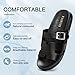 Dscoryar Womens Platform Sandals, H sandals for Women Leather White Black Open Toe Sandals with Adjustable Buckle Summer Comfortable Beach Chunky Slip on Slides(Size 8.5)