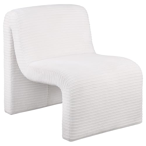 Benjara Adira Accent Chair, Modern Curved Armless Body, Ribbed Ivory Fabric