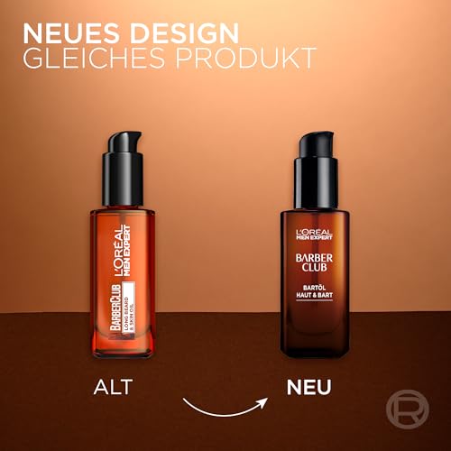 L'Oréal Men Expert Bartöl für Männer, Unterstützung beim gesunden Bartwachstum, Beruhigende Bartpflege für Herren mit holzigem Duft und ätherischem Zedernholzöl, Barber Club, 1 x 30 ml 2