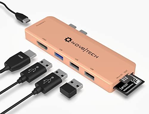 NOV8Tech 7-in-2 USB C to HDMI Hub Adapter Slim Dongle for Gray MacBook Pro M1 2016-2022 & MacBook Air M1 2018-2022, SD/Micro SD Reader, Thunderbolt USB C 100W Power Delivery, USB 3.0, 2X USB 2.0