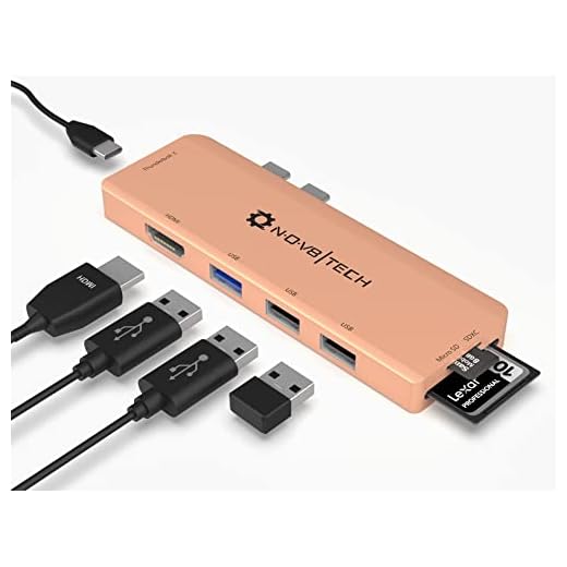 NOV8Tech USB C till HDMI Hub för MacBook Air 2020 M1 2019/2018, 7-i-2 smal typ C-adapter dongel, SD/micro SD-läsare, USB C 100 W PD strömförsörjning, USB 3.0, 2X USB 2.0, 7-i-1 guld