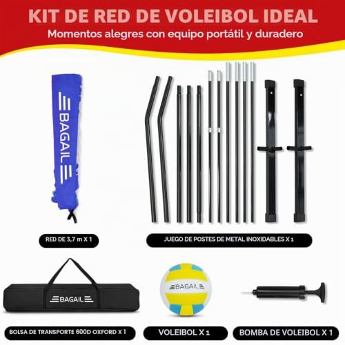 Red de voleibol de altura ajustable BAGAIL con marco resistente para jardín 7