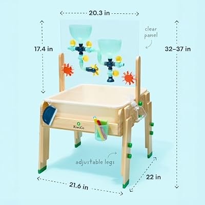 KiwiCo Water & Sand Activity Table for Kids Premium Wooden Sensory Play Table with Art Panel and 26 Accessories, STEM Learning Toy Ages 3+