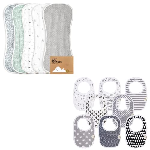 Image of KeaBabies 5-Pack Muslin Baby Burp Cloths and 8-Pack Baby Bibs for Girls & Boys - White Burp Cloth - Newborn Bibs for Baby Girl, Boy