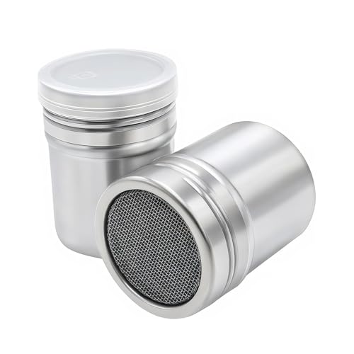 Vexorlian 2 Pcs Flour Shaker Stainless Steel Chocolate Shaker 7oz Mesh Duster for Baking Icing Sugar Cocoa Salt Sifter for Kitchen