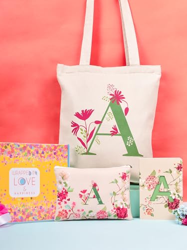 Image of DOODLE Monogram A Diary Gift Set - B6 Soft Bound Ruled Notebook with Tote Bag & Zipper Pouch - Premium Stationery Gift Set for Women & Girls | Perfect Personalised Gift Set for Women's Day