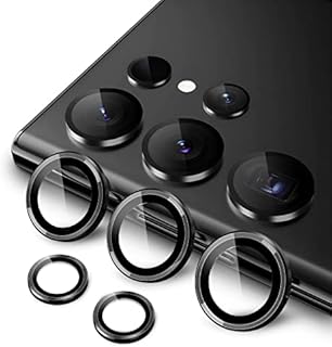 JETech Ochraniacz Obiektywu Aparat dla Samsung Galaxy S23 Ultra 5G 6,8 Cala, 9H Szkło Hartowane Metalowy Pierścień Cover, Narzędzie Łatwej Instalacji, 1 Komplet(Czarny)