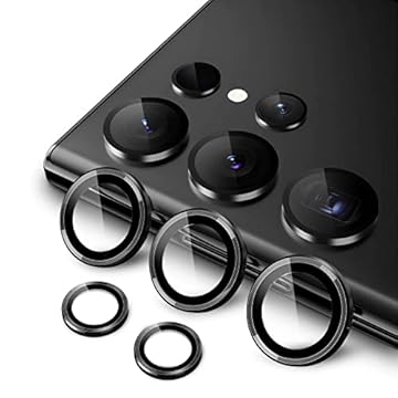JETech Protetor Lente Câmera para Samsung Galaxy S23 Ultra 5G 6,8 Polegadas, Tampa de Anel Individual Metal de Vidro Temperado 9H, 1 Conjunto (Preto Fantasma)