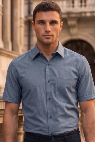 Image of Louis Philippe Men's Regular Fit Easy to Iron Everyday wear Premium Cotton Half Sleeve Solid Formal Shirt