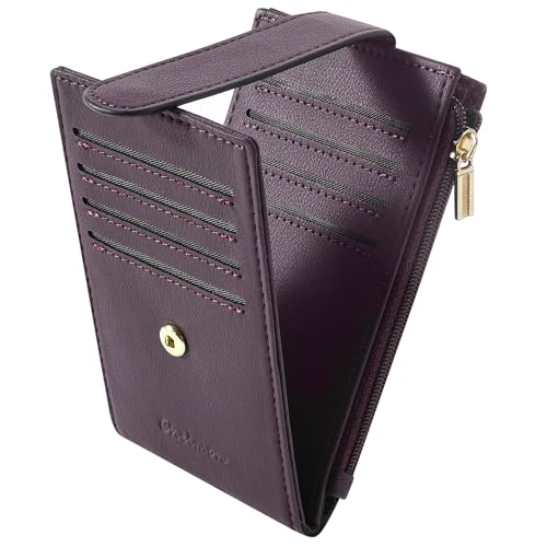 Image of Chelmon Womens Wallet Slim RFID Blocking Bifold Multi Card Case Wallet with Zipper Pocket (Wine Red) | Thin Bifold Multi Card Case with Zipper Coin Pocket Purse for Women