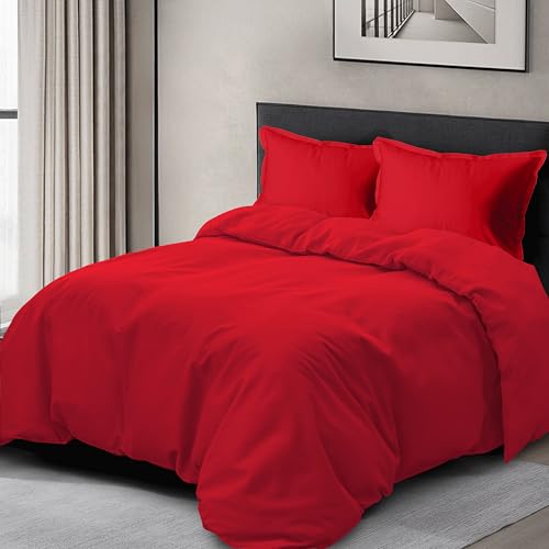 Elegant Comfort 1500 Premium Hotel Quality 3-Piece Duvet Cover Set, Luxury and Softest 1500 Premium Hotel Quality Microfiber Bedding Duvet Set, Wrinkle and Stain-Resistant, Twin/Twin XL, Red