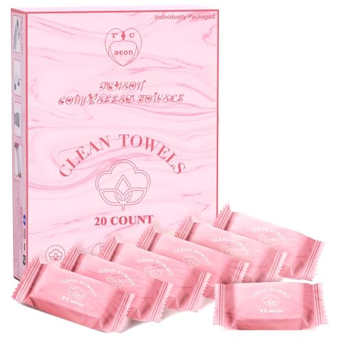 FCaeon Toalla Desechable Comprimida Espesa Grande, Toallita Facial Suave Reutilizable Pañuelo de Algodón Portátil para Viaje, Camping, Senderismo, Hotel, Salón de Belleza, Aire Libre(Rosa 20 Unidad)