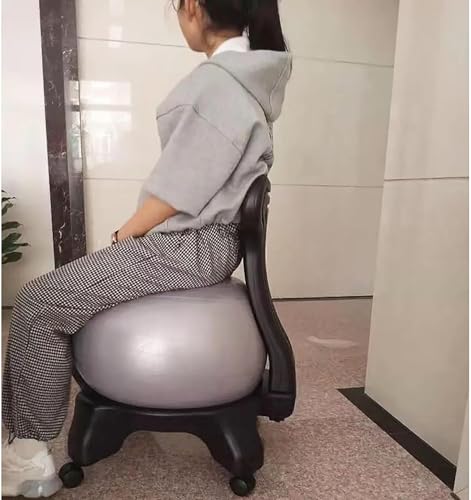 Office Desk Exercise Balance Ball Chair, Good Posture Yoga Ball Chair with Ergonomic Support, Comfort & Stability Ball Seat Rolling Stool for All, Grey