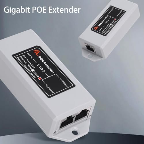 1 in 2 Out Gigabit POE Extender, 2 Port Ethernet Repeater, 1000Mbps Long Distance Transfer, Plug and Play, Wall Mount POE Splitter Adapter for Home, Hotel, Cameras, IP Phone miniatura 2