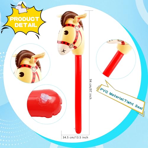 12 Pack Inflatable Stick Horse Bulk Colorful Inflatable Horsehead Stick Balloon Cute Blow Up Pony Stick for Kids Birthday Cowboy Horse Theme Party Supply, 6 Colors (Color Set 1)