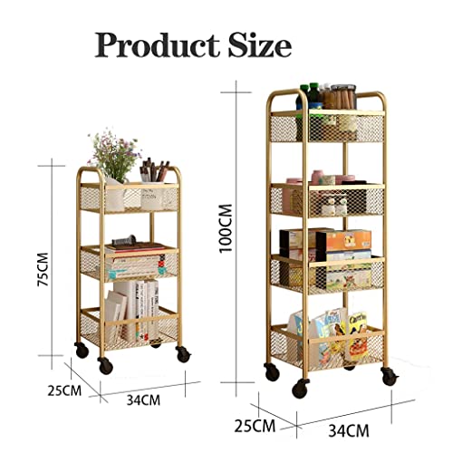 LLYANZZ Carrinho de malha de carrinho de metal com rodas, prateleira estreita deslizante, organizado