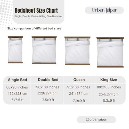 Image of Urban Jaipur 100% Cotton Bedsheet for Double Bed (90 x 108 Inches) | 210 TC King Size Bed Sheet for Double Bed with 2 Pillow Covers | Pure Cotton Jaipuri Bedsheet (Green, Red)