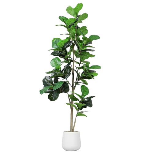 Jocoevol Artificial Fiddle Leaf Tree, 7ft Faux Plant Fake Ficus Lyrata Trees with White Planter...