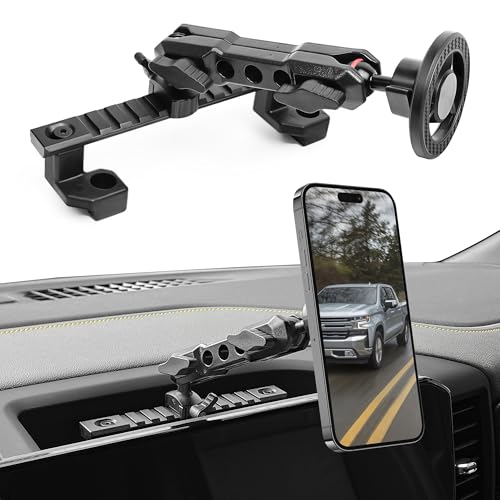 sukemichi Phone Mount for 2022 2023 2024 2025 2026 Chevrolet Silverado 1500/GMC Sierra 1500 2500 3500 HD Accessories,Dash Platform Phone Mount Magsafe Fit 13.4" Screen, Cell Phone Holder for NATO Rail