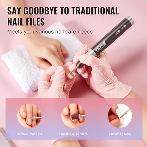 Image of VEVOR Electric Cordless Nail Drill, 30,000RPM Variable-Speed Rechargeable Nail E File Machine, Nail Surface Smooth, Portable Manicure Pedicure Polisher with 50PCS Sanding Bands for Dead Skin Removal