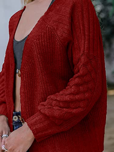 Image of Miessial Women's Button Down Long Sleeve Cardigan Sweaters Chunky Cable Knit Crop Sweater Top