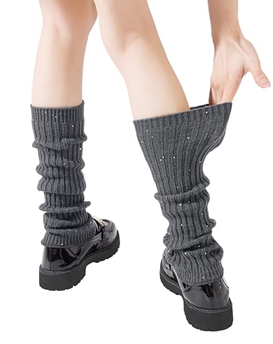 Image of Yawlsow Leg Warmers for Women Girls Y2k Knit Ruffle Leg Warmer Winter 80s with Sequins, Japanese Kawaii Harajuku Accessories