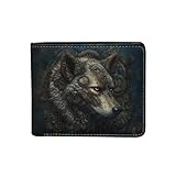 ORCAE Steampunk Engineer Mechanical Clockwork Wolf Leather Men Bi-fold Wallet, Slim Card Holder, Gifts Wallet for Men, R
