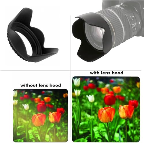 Parasol para lente tipo tulipán digital de 55mm y 58mm para cámaras Nikon D3500, D5600, D3400 con lentes Nikon 18-55mm f/3.5-5.6G VR AF-P DX y Nikon 70-300mm f/4.5-6.3G ED miniatura 4