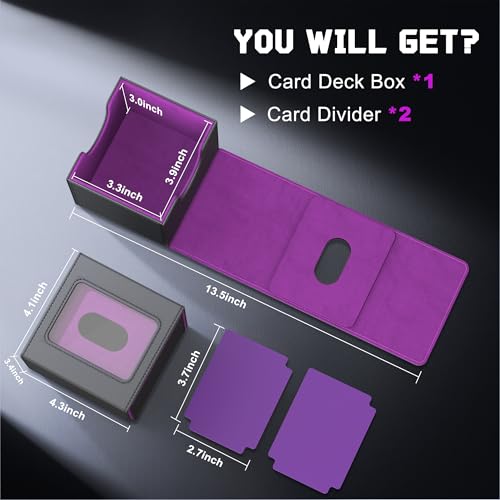 Image of Kabinka MTG Deck Box with Window, Commander Deck Box for Trading Cards, Holds 110+ Double Sleeved Cards, Fits TCG CCG EDH (Black Purple)