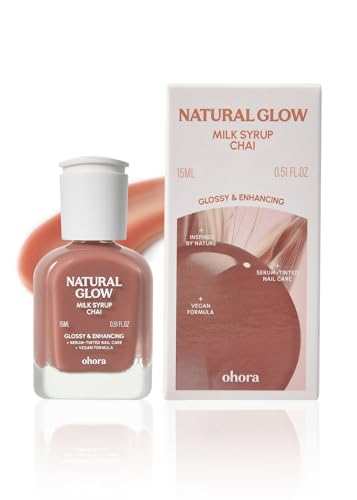 Image of ohora Natural Glow Milk Syrup Nail Strengthener (Chai) - Tinted Nail Hardener for Brittle, Damaged Nails, Quick-Dry Glossy Finish, Nail Repair & Growth, 15 mL