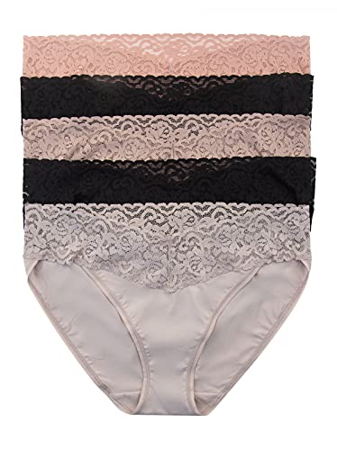 Felina Stretchy Lace Trimmed Bikini Underwear (5-Pack) - Parisian - Small - Sexy Underwear for Women, Bikini Panties, Seamless Panties, Sexy Lingerie - Lace No Show Underwear for Women