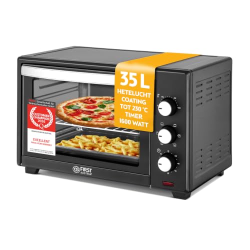 TZS First Austria - Minibakoven 35L 1600W - Mini Bakoven Pizzaoven traploze temperatuurregeling tot 230°C & antiaanbaklaag - Minioven 60 min. timer, 3 inschuifhoogtes, bakplaat & grillrooster
