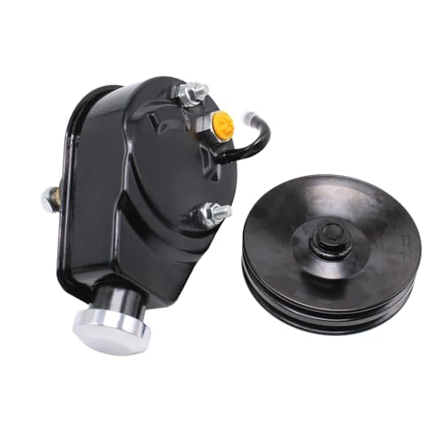 NEWZQ Power Steering Pump w/Double Groove Pulley Kit Replacement for GM Chevy SBC 265 283 305 327 350 383 400 with Keyway Units Long Water Pump Black Aluminum