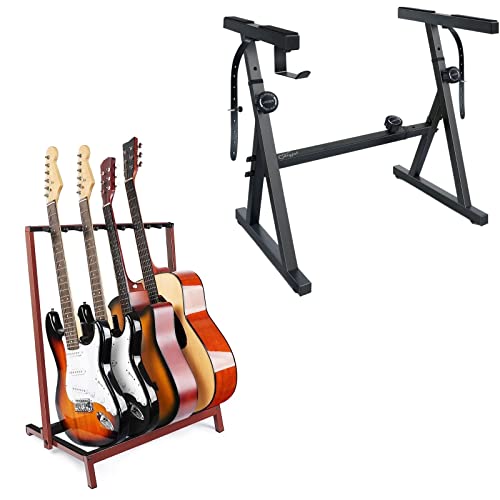 Snigjat Guitar Stand Multiple Guitars For 3-6 Guitars, Metal Guitar Rack With Adjustable Dividers, Piano Keyboard Stand, Z Style Adjustable Keyboard Piano Stand For Kids And Adults, Sturdy And Solid #TOP27