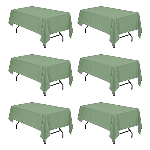 Image of BRILLMAX 6 Pack Sage Green Tablecloths 60x102 Inch for 6ft Rectangle Tables | 150 GSM Polyester Fabric, 15 inch Standard Drop, Water, Stain & Wrinkle Resistant Cloth Cover for Wedding Reception Banquet Party