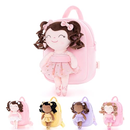 Image of Gloveleya Toddler Backpack Baby Ballerina Girl Gifts Plush Curly Hair Ballet Backpack - Champagne Pink 9 inches