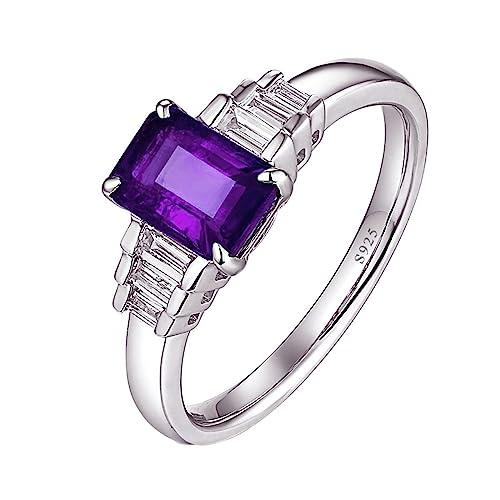 Bague anneau argent femme 925 alliance mariage 4 griffes rectangle zircone cubique violet