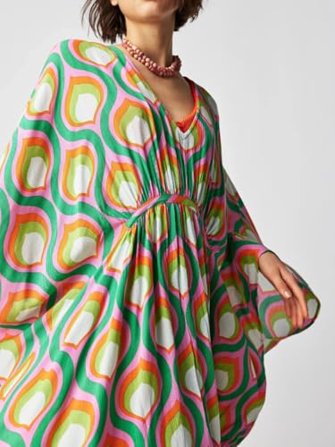 Image of Moss Rose Kaftan Dresses for Women V Neck Summer Swimsuit Cover up Caftan Maxi Beach Dresses