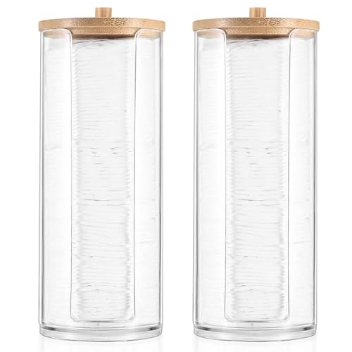 AIMIXUN 2 Pcs Cotton Round Holder, Cotton Pad Holder with Bamboo Lids, Makeup Storage Cotton Pad Dispenser Bathroom Canisters Cosmetic Organizer Storage Containers for Cotton Ball Hairband Tie