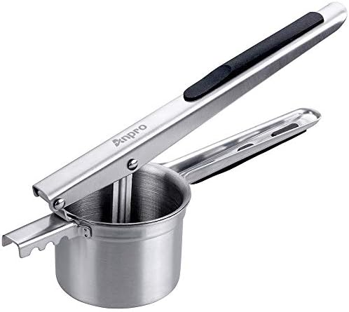 Anpro Potato Ricer - #304 Stainless Steel Potato Masher Fruit Press with Black Soft Touch Handles, Hole Diameter 0.3cm, Great for Mashed Potatoes