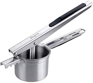 Anpro Potato Ricer - #304 Stainless Steel Potato Masher Fruit Press with Black Soft Touch Handles, Hole Diameter 0.3cm, Great for Mashed Potatoes