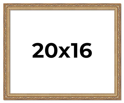 Poster Palooza 20x16 Traditional Antique Gold Complete Wood Picture Frame with UV Acrylic Plexiglass, Foam Board Backing & Hardware Included