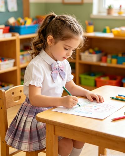 Image of Betusline Girls Skirt Set JK School Uniform 2-Piece Outfit - Short Sleeve Shirt with Bow & Pleated Skirt 4T-14Y