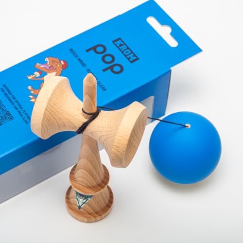 KROM Kendama POP Rubber Dunkelblau - aus zertifiziertem Buchenholz - Hohe Holzqualität - Für Anfänger und Profis - Pack : Ersatzschnur + Stickers