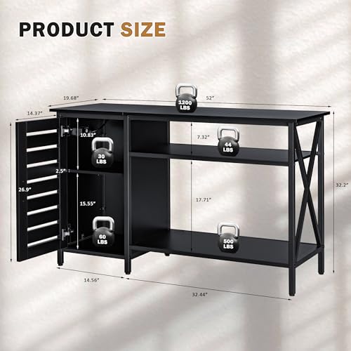 WARCAT 55-75 Gallon Aquarium Stand, Fish Tank Stand, Support up to 1200 lbs, 52" L x 19.68" W Tabletop, Built-In Power Outlet, Dual Storage Cabinets and Shelves (Black)
