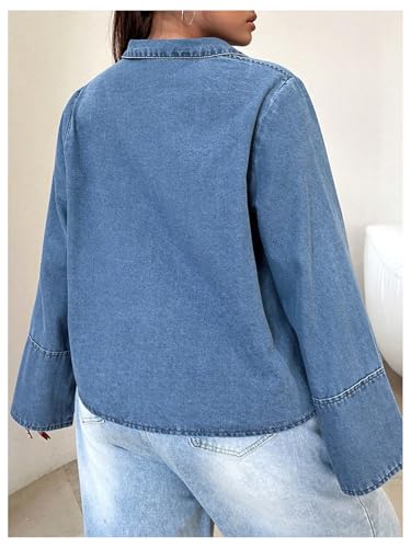 Floerns Women's Plus Size Bow Tie Front Denim Jacket Long Sleeve Going Out Jean Tops3