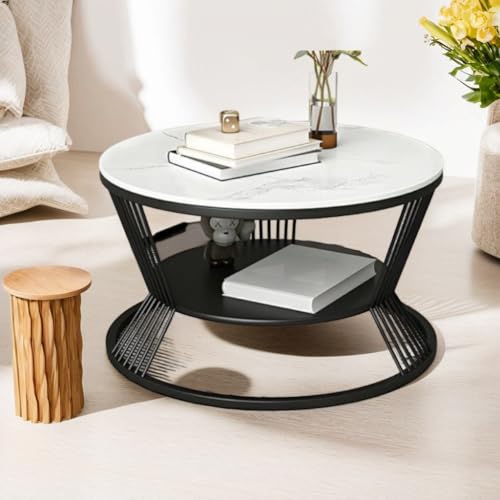 Image of Featuring Two Shelves for Storage, a Wood Movable top for Your Living Room, and Assorted Side, end, and Phone Tables, This Modern Round Coffee Table-Black White