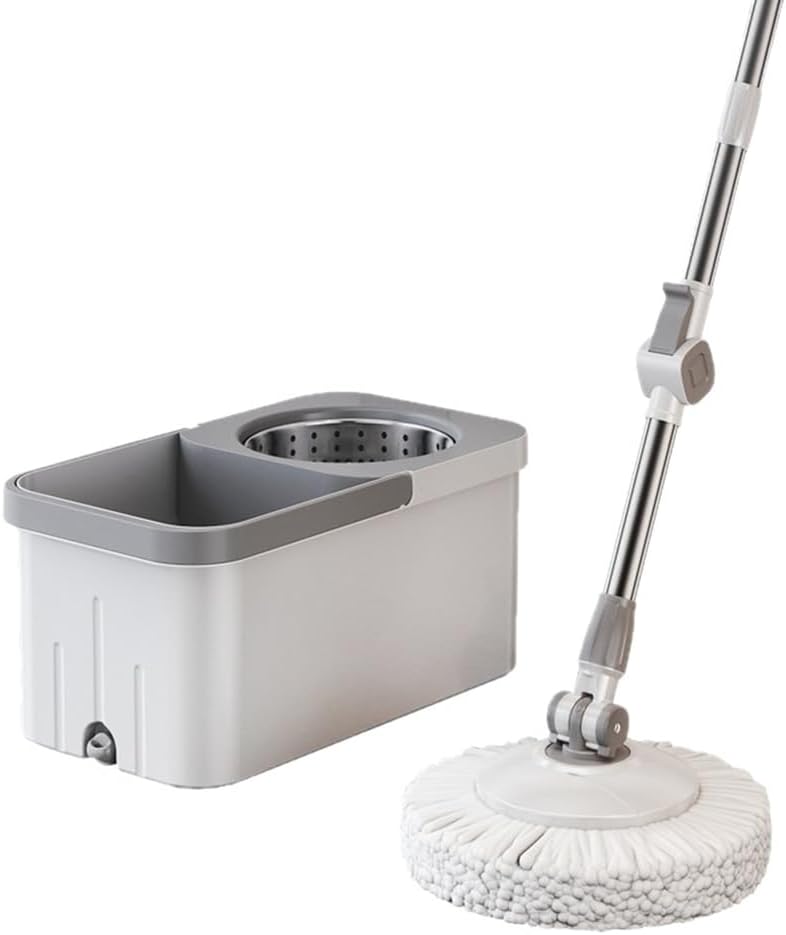 Spin Mop and Bucket Set for Home - 360° Spinning Mop and Stainless Steel Bucket, Adjustable Handle, 6 Microfiber Mop Heads, Easy Moving